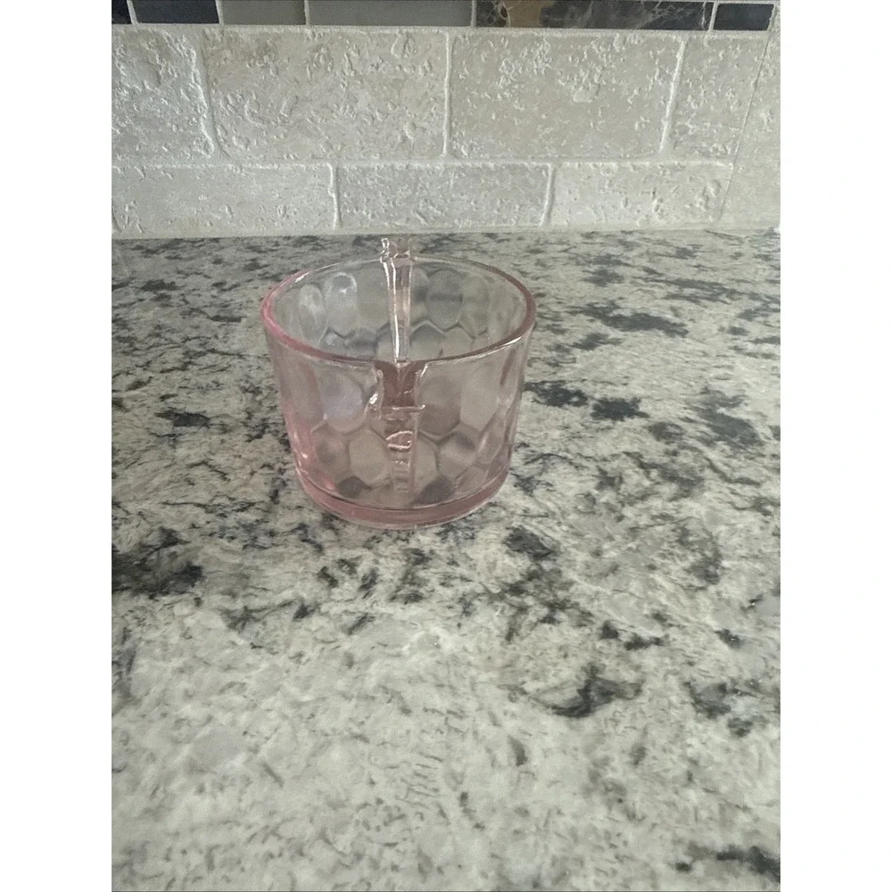 Vintage Etched Rose Pink Depression Glass Creamer/Sugar, Candy Set 1920's 1930's